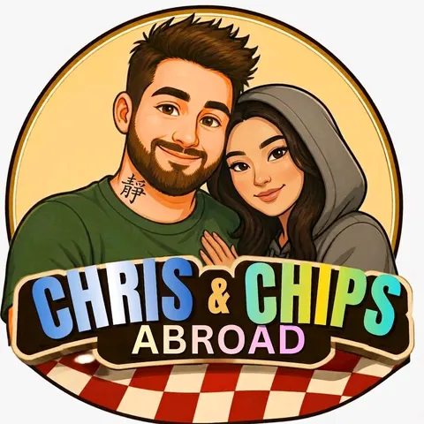 Illustrated Chris & Chips Abroad profile image showing the couple